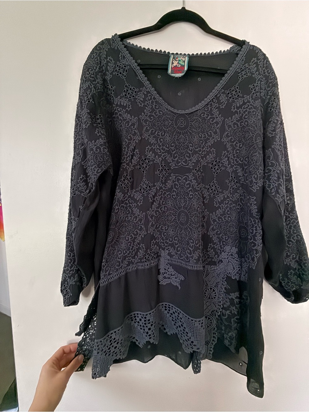 Johnny Was Black and Grey Embroidered Large Tunic